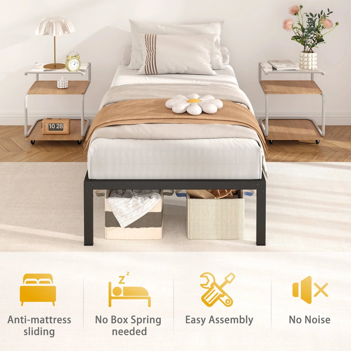 Queen Size Black Metal Platform Bed Frame N953