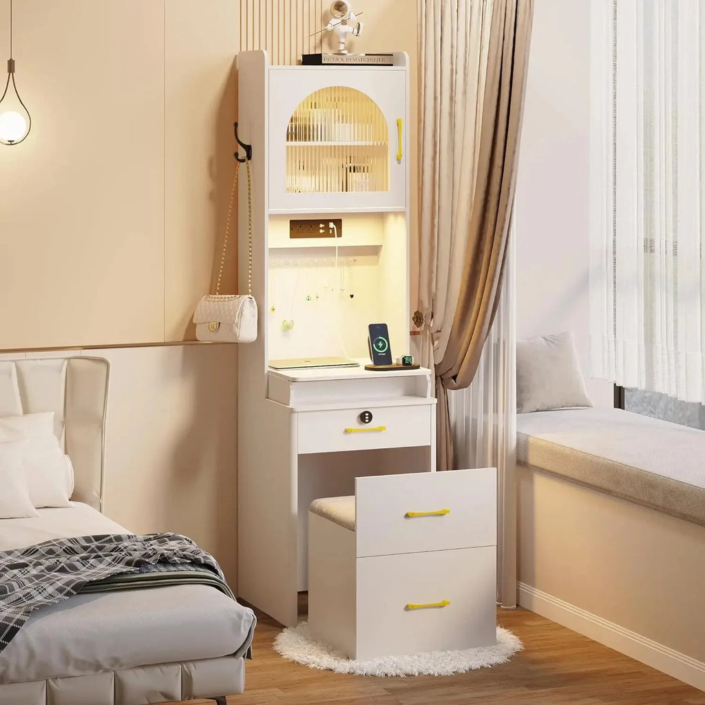 White Small Vanity Desk with Mirror and Lights X80327