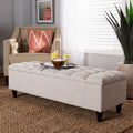 Beige Fabric Upholstered Wood Storage Bench Ottoman O87498