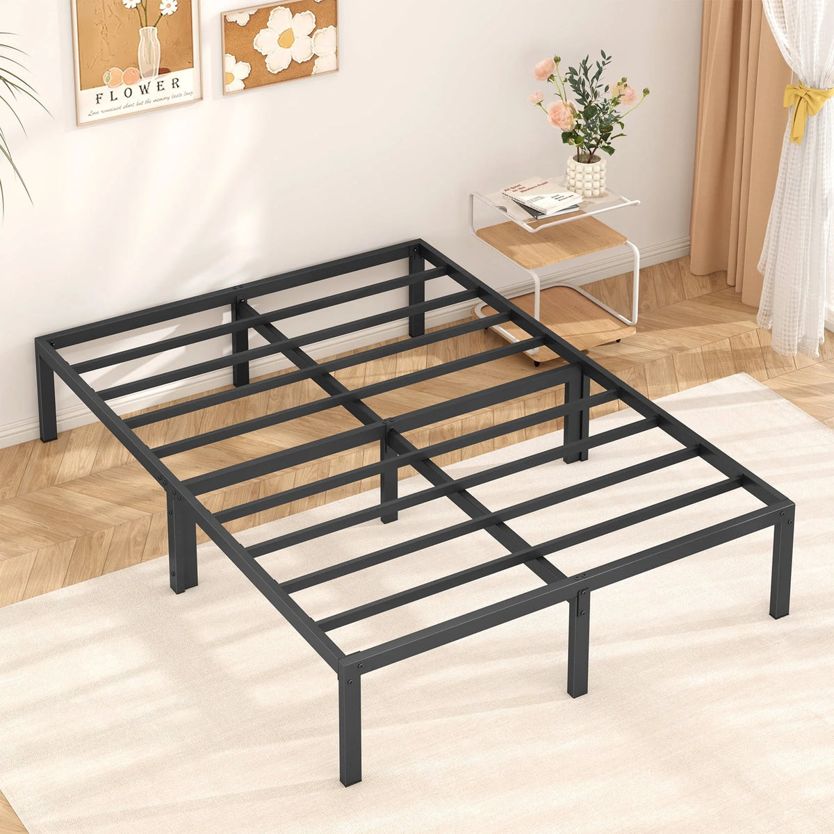 Queen Size Black Metal Platform Bed Frame N953