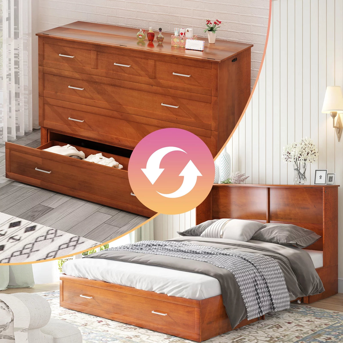 Queen Size Murphy Bed Chest with Foam Mattress W932186