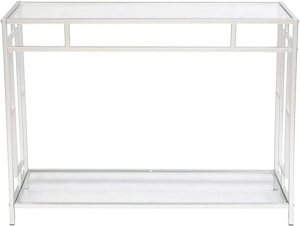 2-Tier Glass Console Table with Tempered Glass Top and Metal Frame H1797