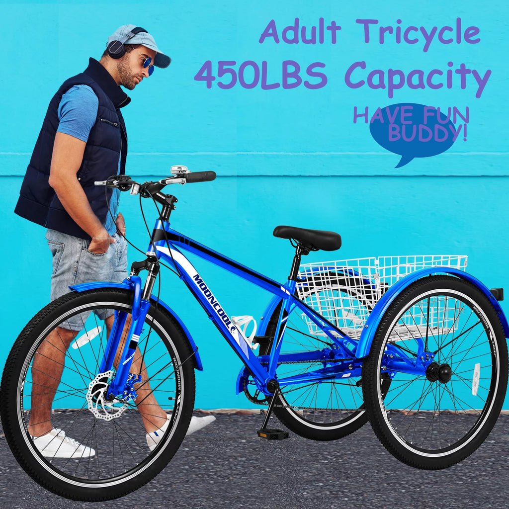 Blue 7 Speed Adult Tricycle with Shopping Basket Y855