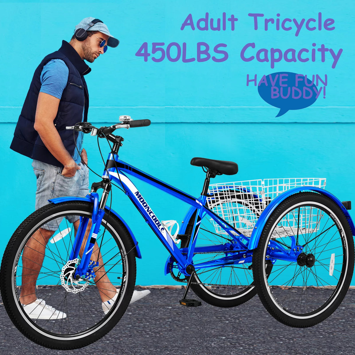 Blue 7 Speed Adult Tricycle with Shopping Basket Y855