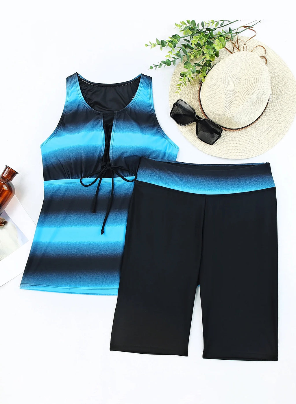 Two Piece Tankini Bathing Suits with Short Capri Z26150