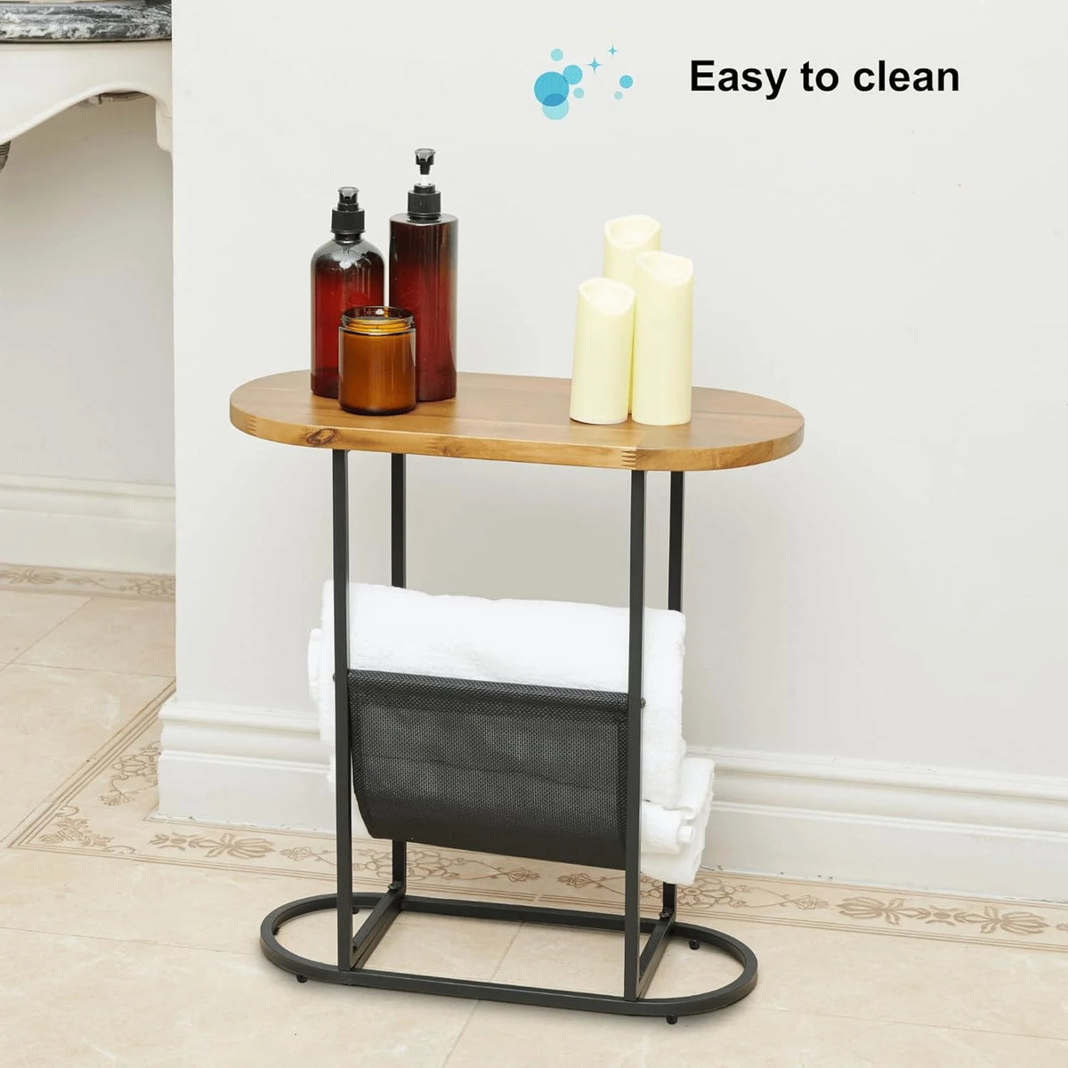 Acacia Wood Oval End Table with Metal Frame Z5323