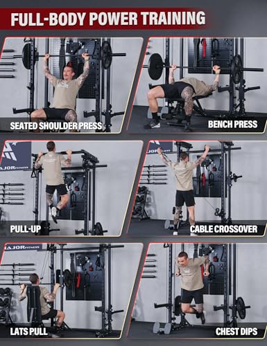 Smith Machine Squat Rack with Weight Bar, Cable Crossover Machine T5187