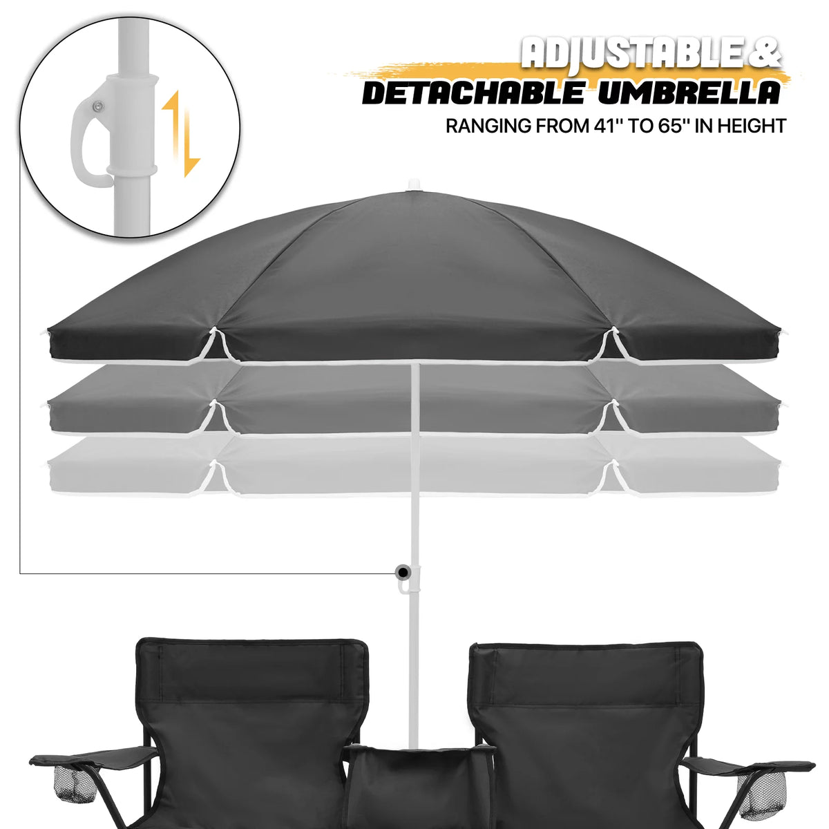 Portable Double Folding Chair with Umbrella, Cooler Bag & Carry Bag, Black U41198