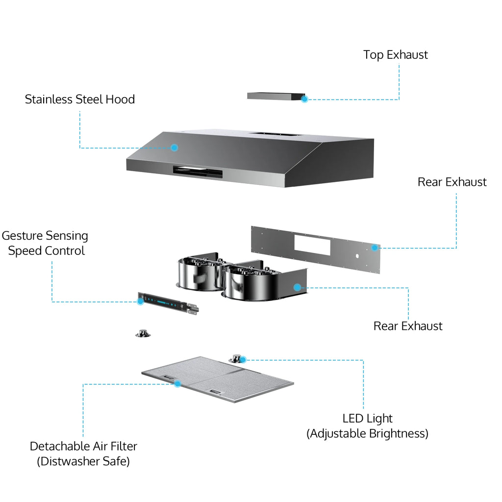 30 Inch 900-CFM Stainless Steel Under Cabinet Range Hood W131505