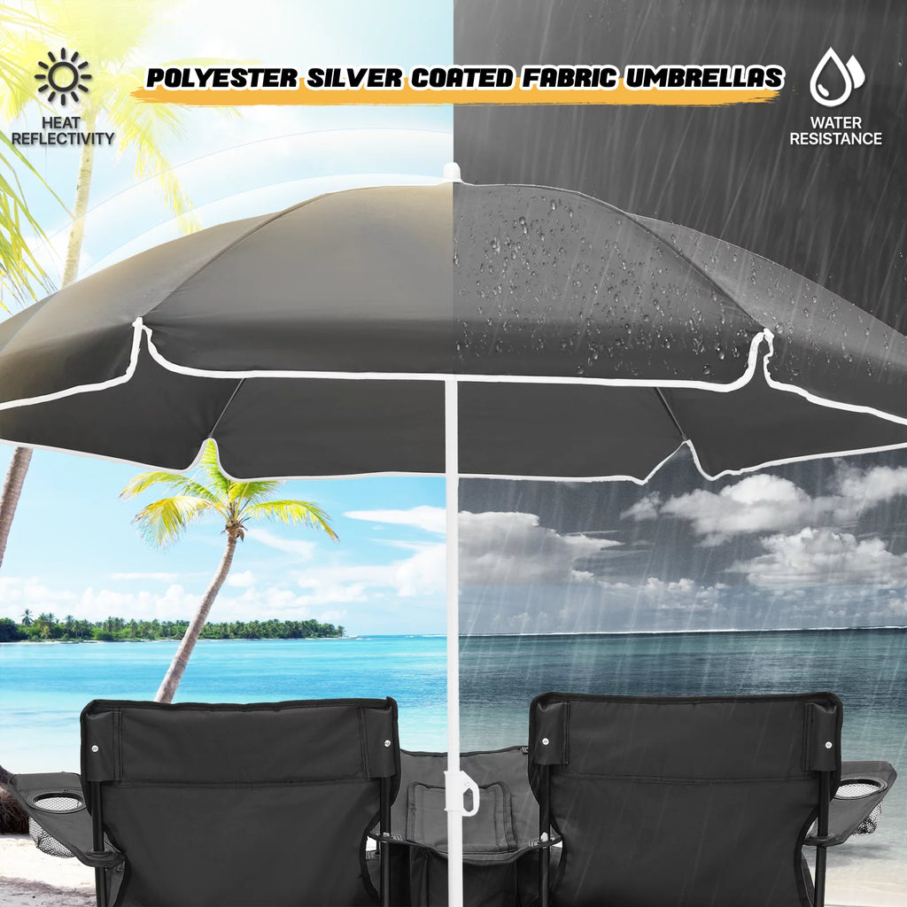 Portable Double Folding Chair with Umbrella, Cooler Bag & Carry Bag, Black U41198