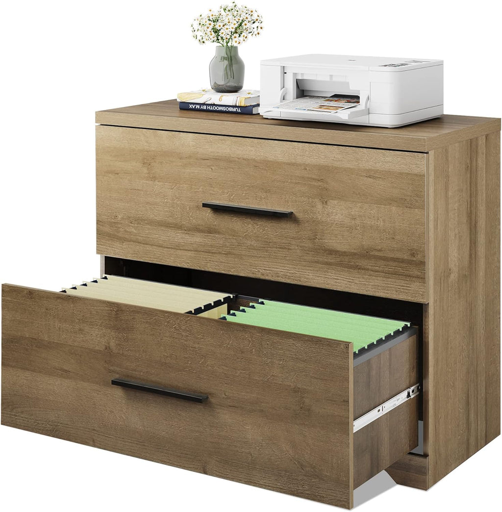 2 Drawer Wood Lateral File Cabinet with Anti-tilt Mechanism, Gray Oak P241