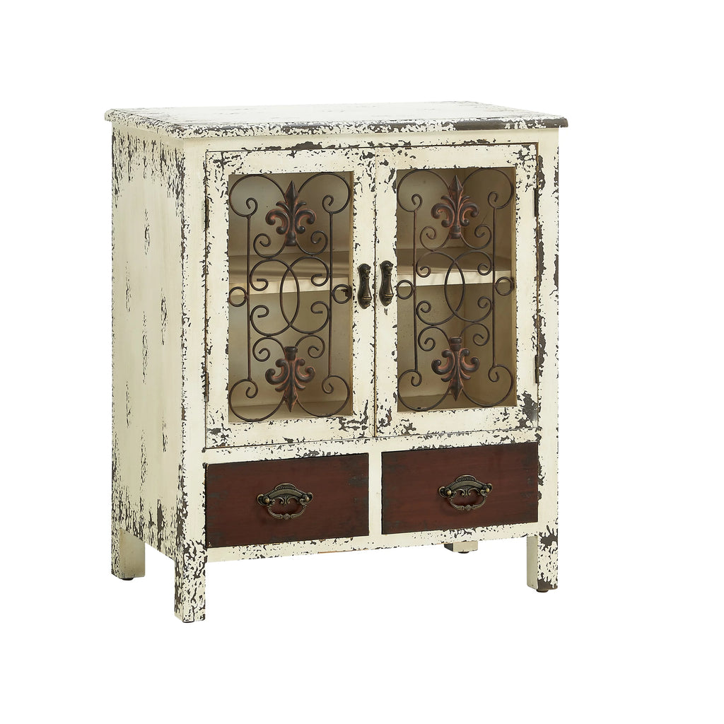 Distressed White 2-Door 2-Drawer Wood and Iron Console Table J212670