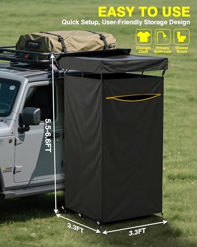 Shower Tent with Roof Rack, Foldable Floor Mat, LED Light Strip, 3.3ft*3.3ft*5.5ft J598