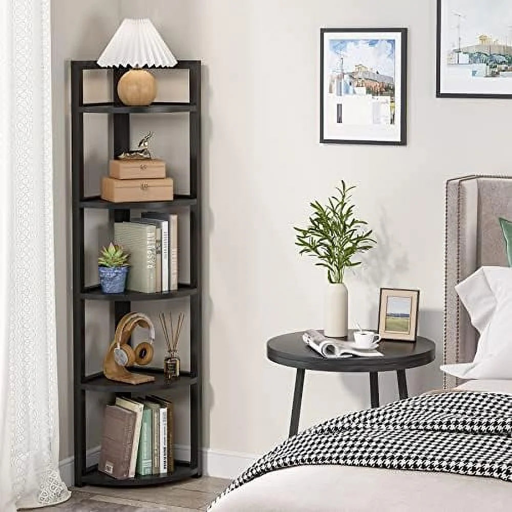 6 Tier 70.9 Inch Tall Corner Bookshelf Black D3480