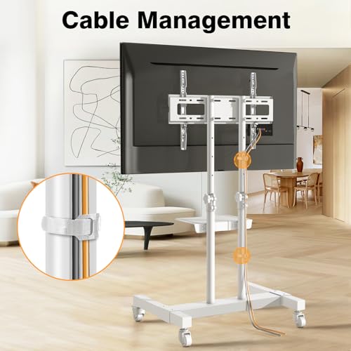 Mobile TV Stand Rolling TV Cart with Mount on Lockable Wheels Height Adjustable for 32-83 Inch Flat Screen or Curved TVs S76403
