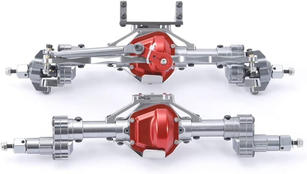 Front and Rear Portal Axle Metal Set for 1/10 RC Crawler Car - Black+Red X664