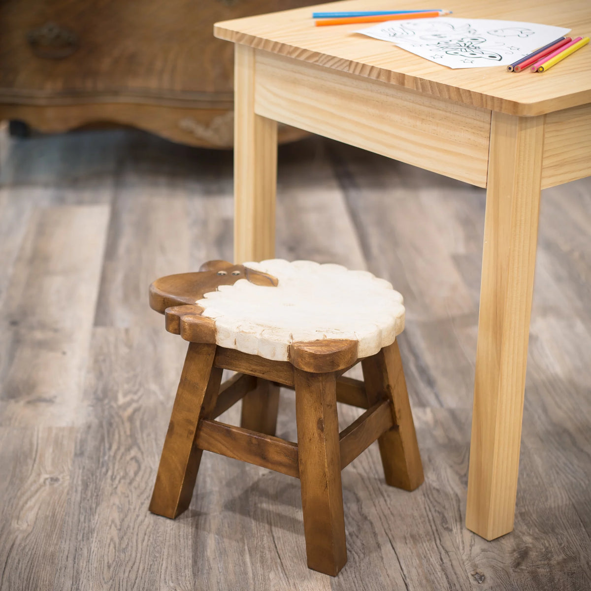 Hand Carved Acacia Hardwood Decorative Short Stool U295