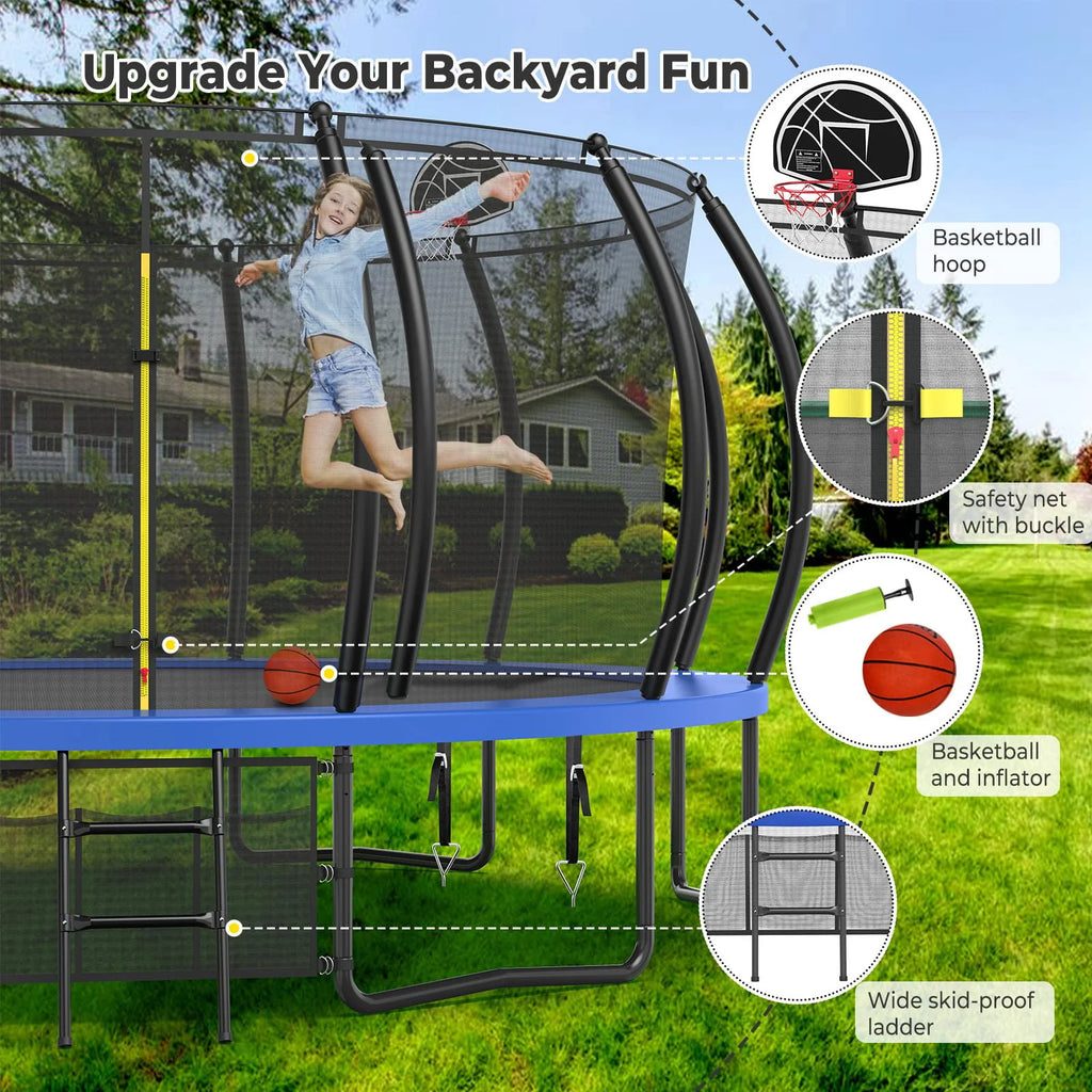 16FT Trampoline with Enclosure, Basketball Hoop, Shoes Bags R357
