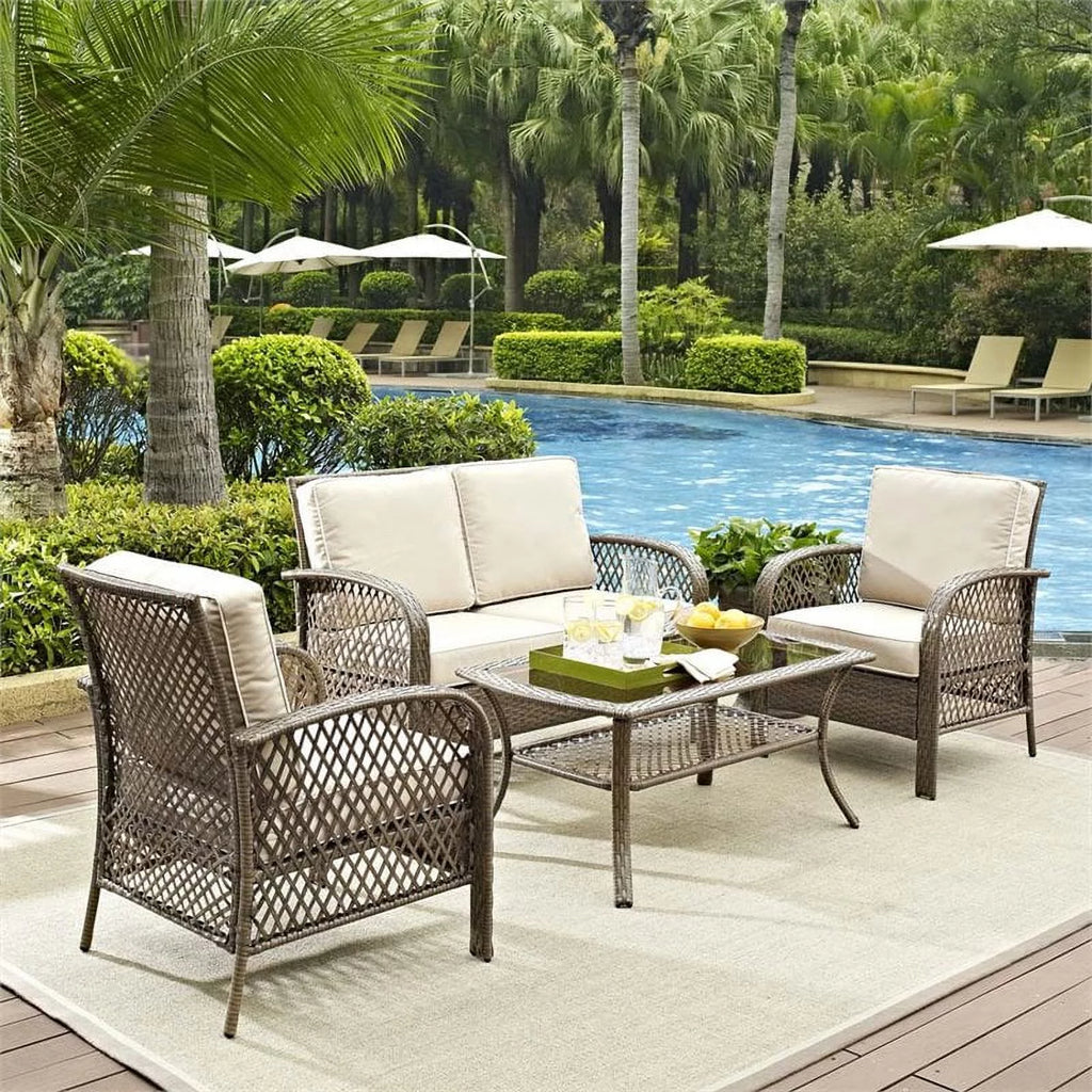 4 Piece Outdoor Wicker Seating Set with Sand Cushions L64045