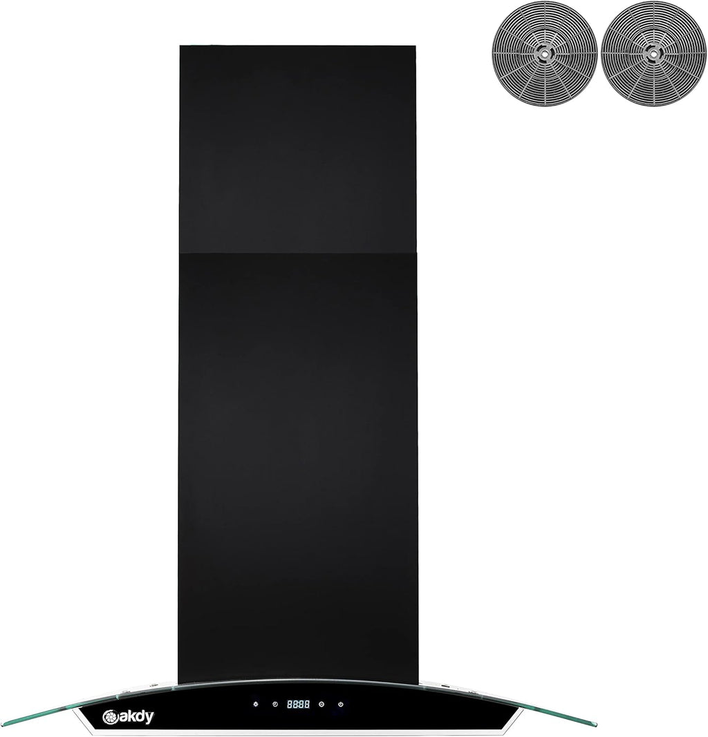 36 in. 343 CFM Convertible Island Mount Range Hood Black Painted Stainless Steel Glass Carbon Filters D891