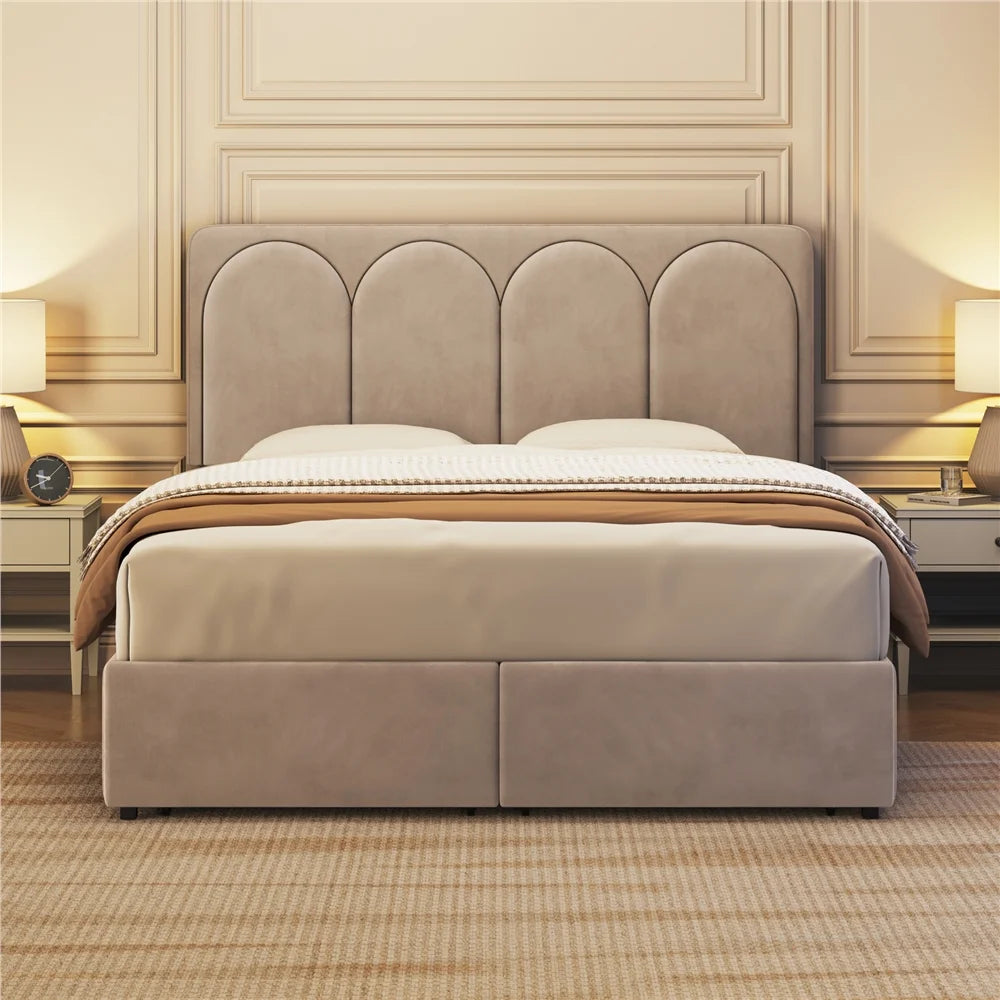 Queen Dark Gray Upholstered Bed with 4 Storage Drawers C9848