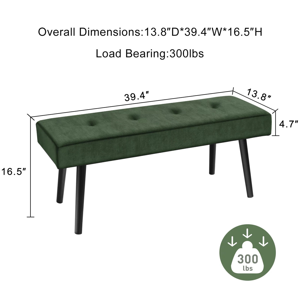 Modern Entryway Bench Corduroy Seat Green I269883