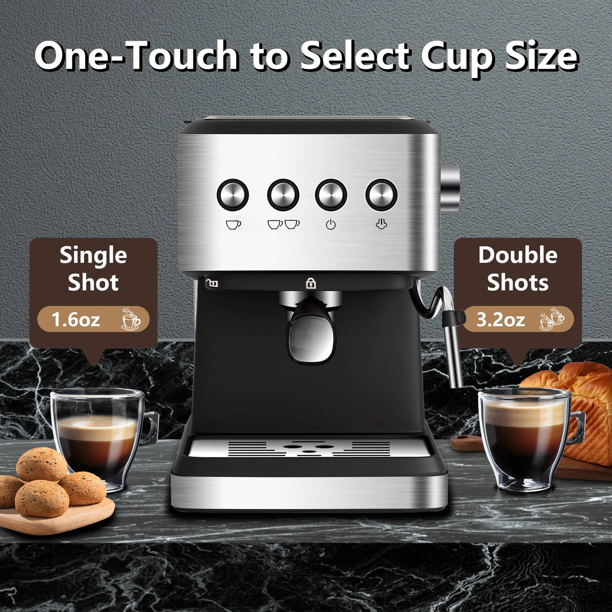 20 Bar Stainless Steel Espresso Machine with Milk Frother I8735
