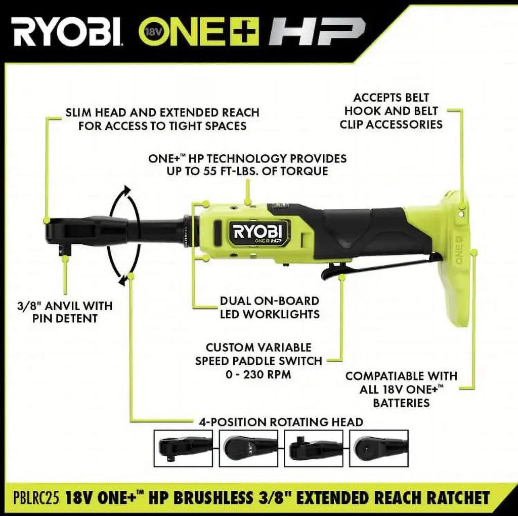 18V Brushless Cordless 3/8 in. Extended Reach Ratchet J186980