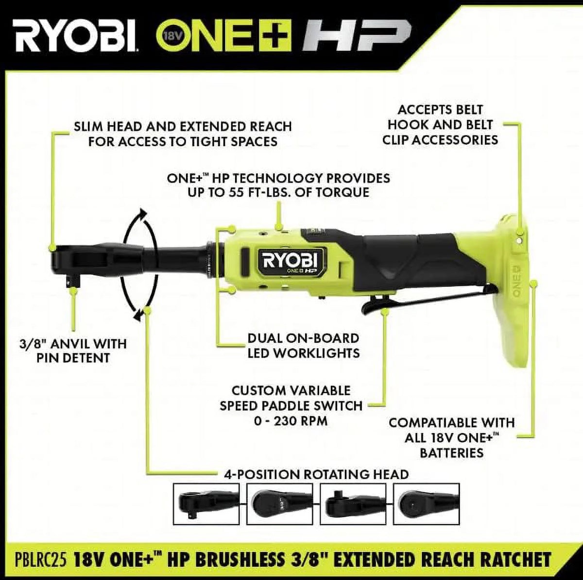 18V Brushless Cordless 3/8 in. Extended Reach Ratchet J186980