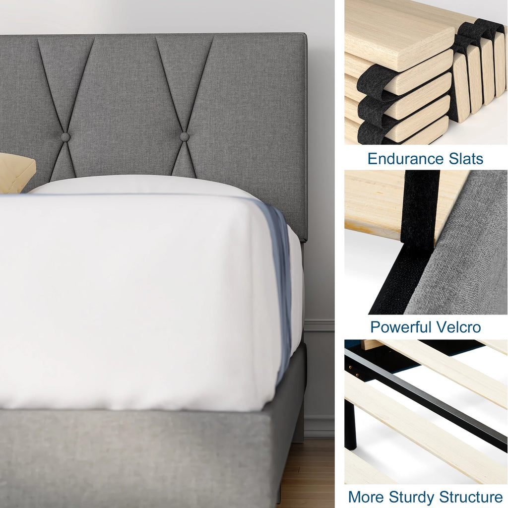 Full Size Platform Bed with Upholstered Headboard J6590