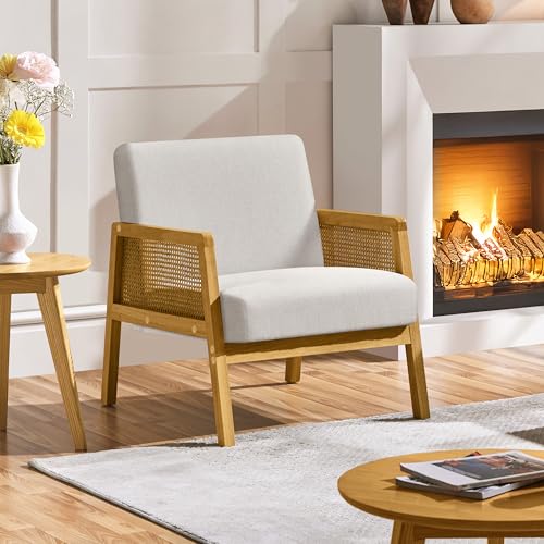 Beige Linen Accent Chair with Wood Legs, Set of 2 L3875