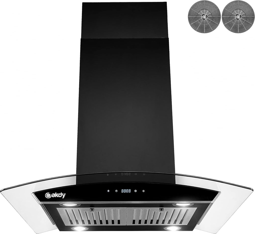 36 in. 343 CFM Convertible Island Mount Range Hood Black Painted Stainless Steel Glass Carbon Filters D891
