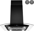 36 in. 343 CFM Convertible Island Mount Range Hood Black Painted Stainless Steel Glass Carbon Filters D891
