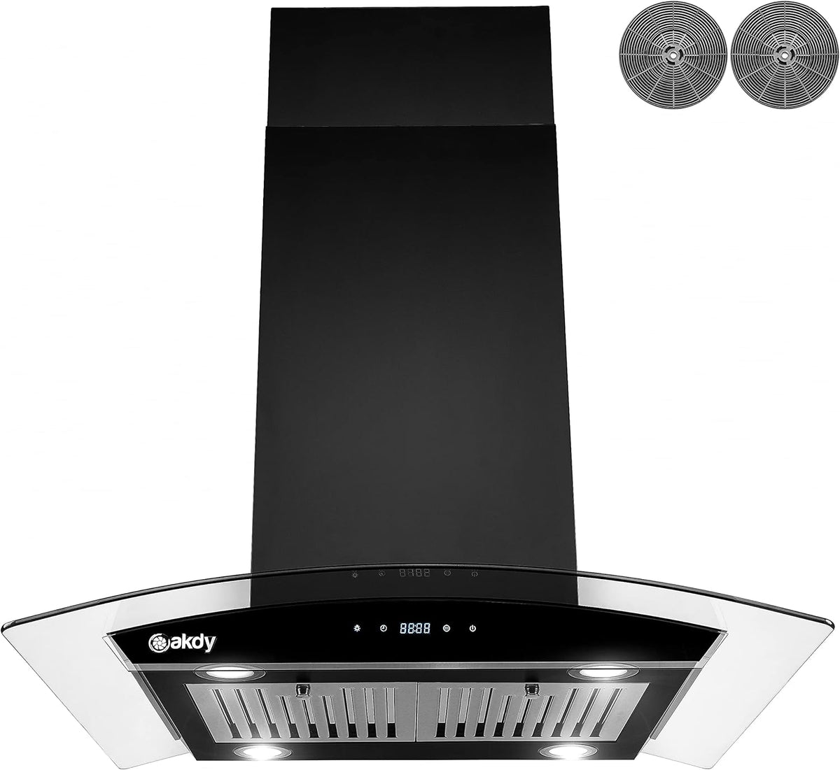 36 in. 343 CFM Convertible Island Mount Range Hood Black Painted Stainless Steel Glass Carbon Filters D891