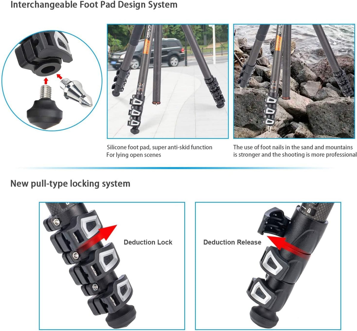 67 inches Carbon Fiber 4-Section Video Tripod with Fluid Drag Head O2565