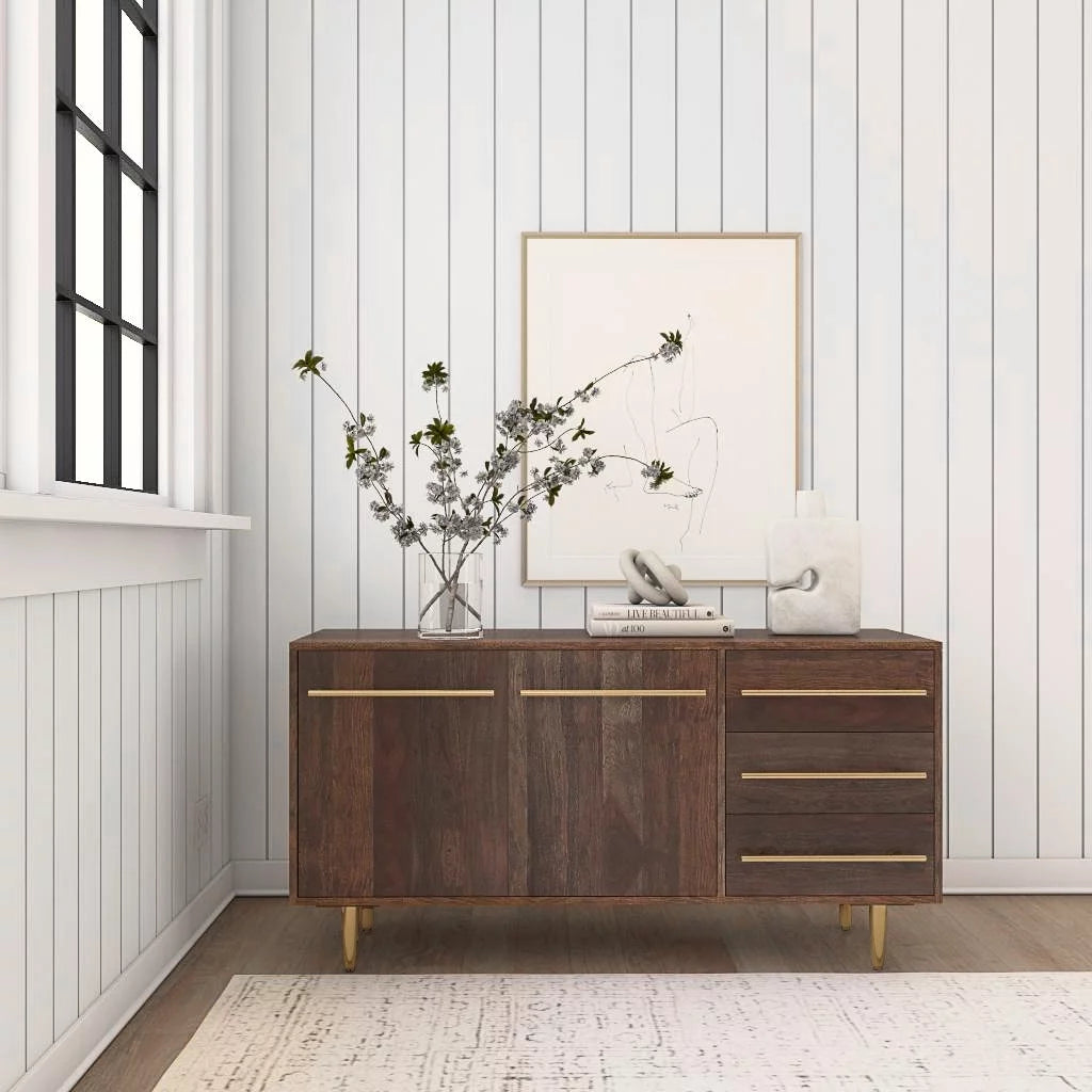 Dark Brown 3-Drawer 2-Door Wood Console Table D282