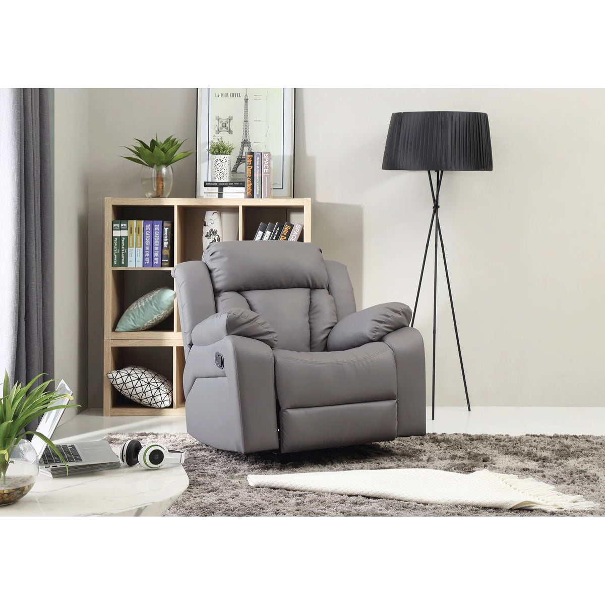 Gray Faux Leather Reclining Chair T9869