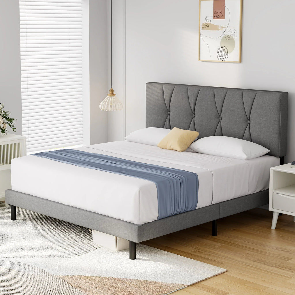 Full Size Platform Bed with Upholstered Headboard J6590