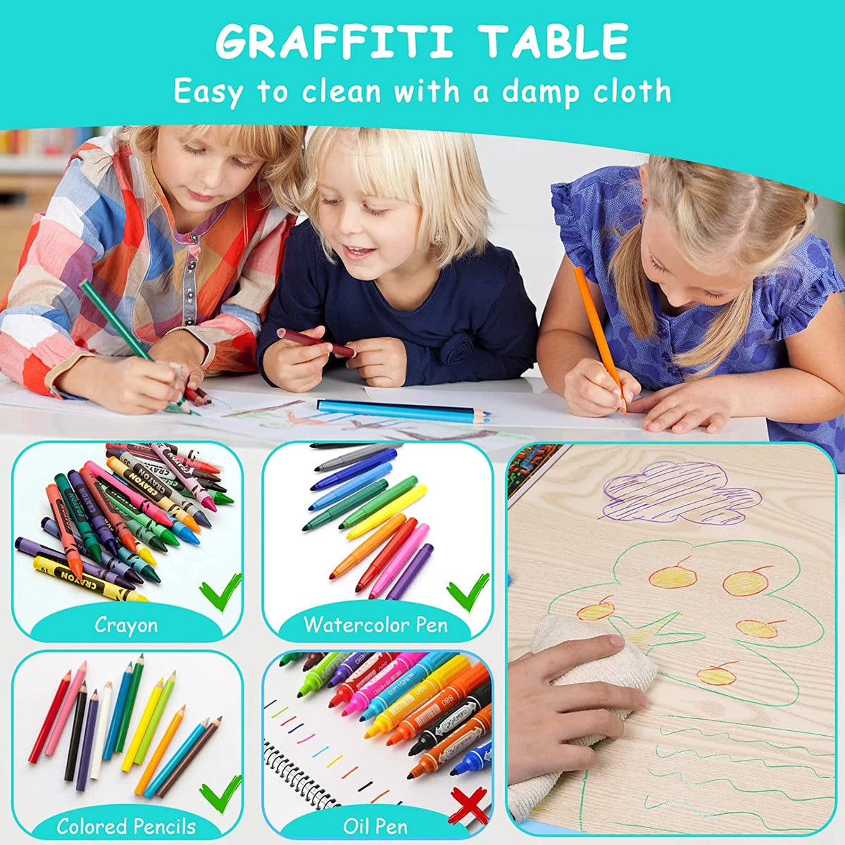 Adjustable Kids Table and Chairs Set, 5 Pieces V573594