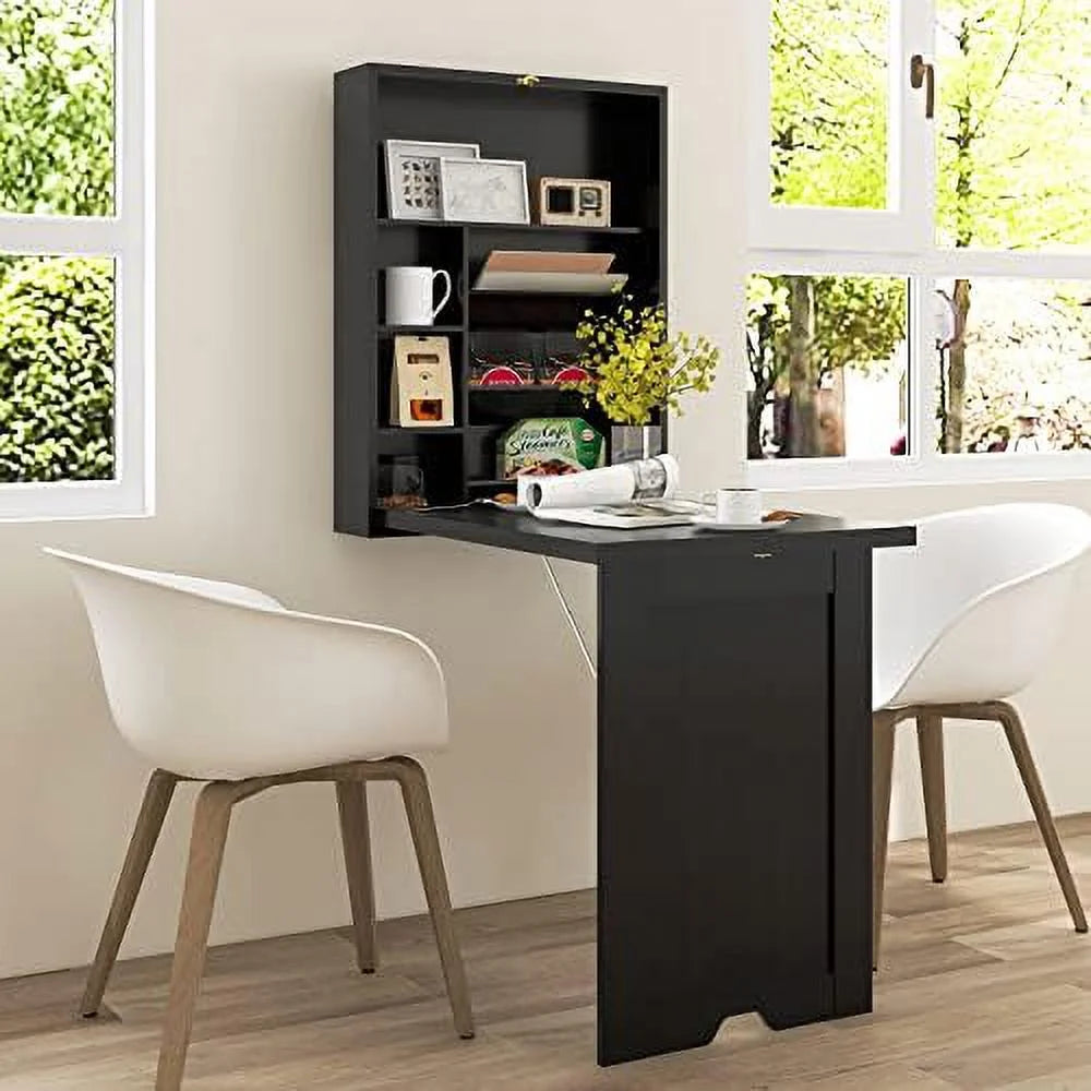 Wall Mounted Foldable Wood Convertible Desk Bookshelf White W516064