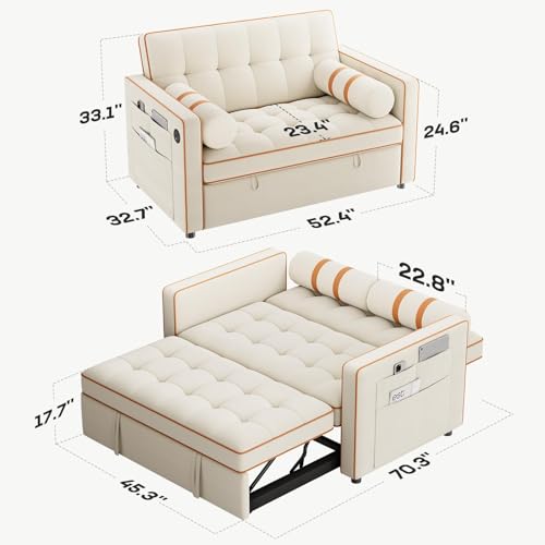 3-in-1 Convertible Sleeper Sofa with USB Charging and Side Pockets S24463