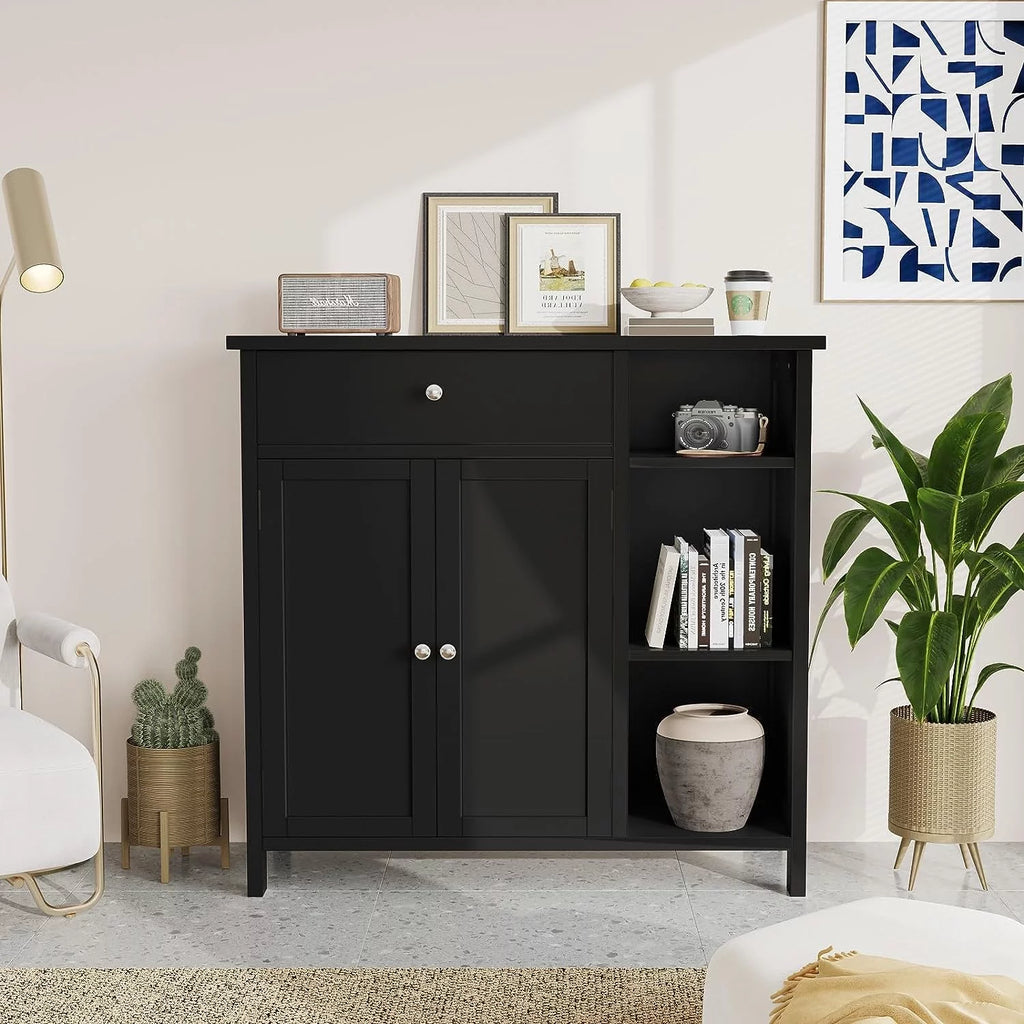 Black Freestanding Bathroom Cabinet with Drawer and Adjustable Shelf B266100