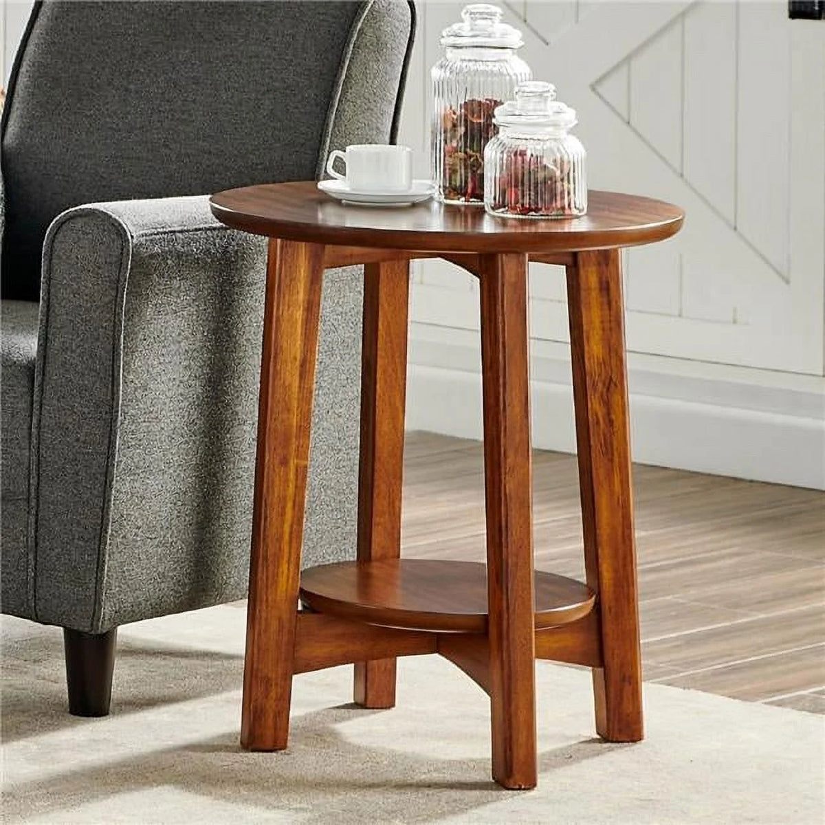 20 in. Round Mid-Century Modern Wood End Table B267618