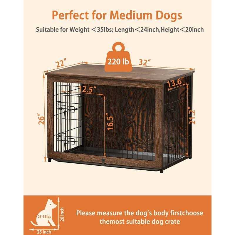 Wooden Dog Crate Furniture with Cushion and Tray X4081