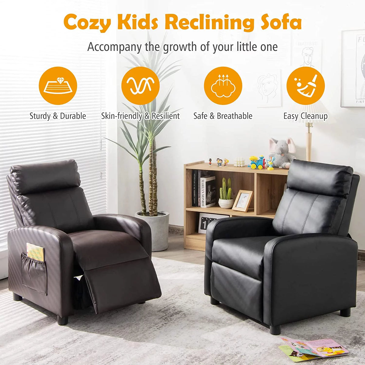 Adjustable PU Leather Kids Recliner with Footrest Y35183
