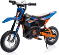 24V Electric Off-Road Motorcycle 250W Motor 13.6MPH Fast Speed Motocross Leather Seat Dirt Bike Twist Grip Throttle Metal Suspension Air-Filled Tires for Kids Teens Age 13+ Blue S78307
