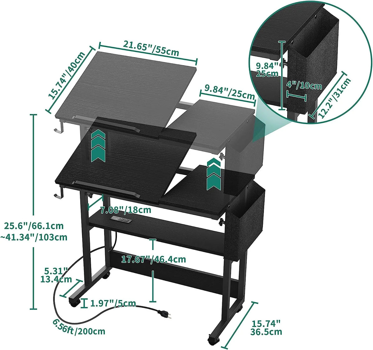 Black Adjustable Standing Desk with Wheels J46144