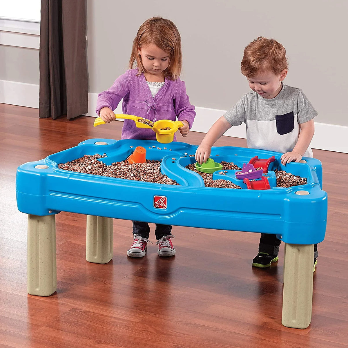 Blue Plastic Sandbox and Water Table with Cover and Umbrella D8845