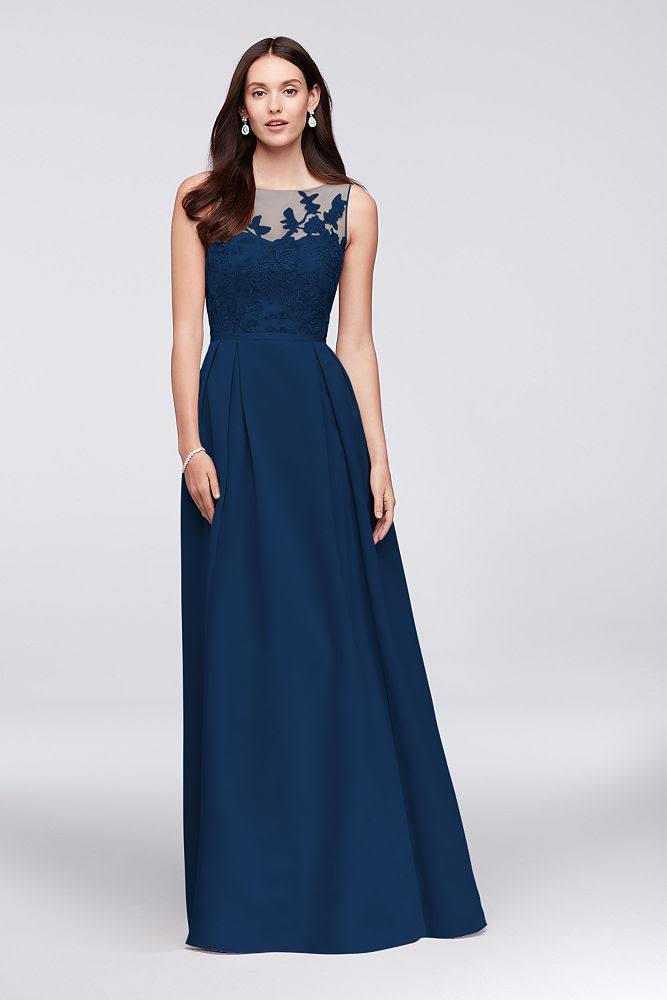 Silver Appliqued Illusion Faille Bridesmaid Dress R59285
