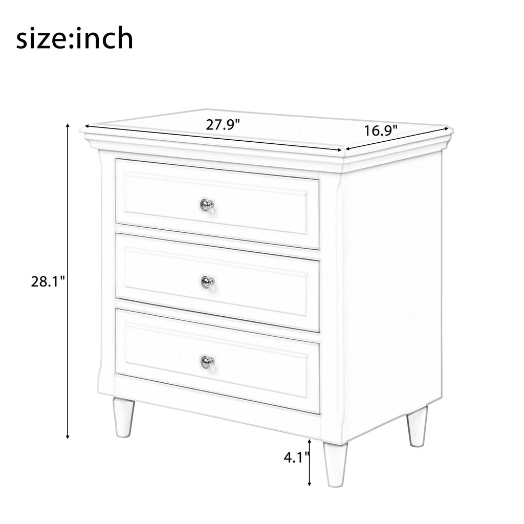White 3 Drawer Wood Nightstand Z47817